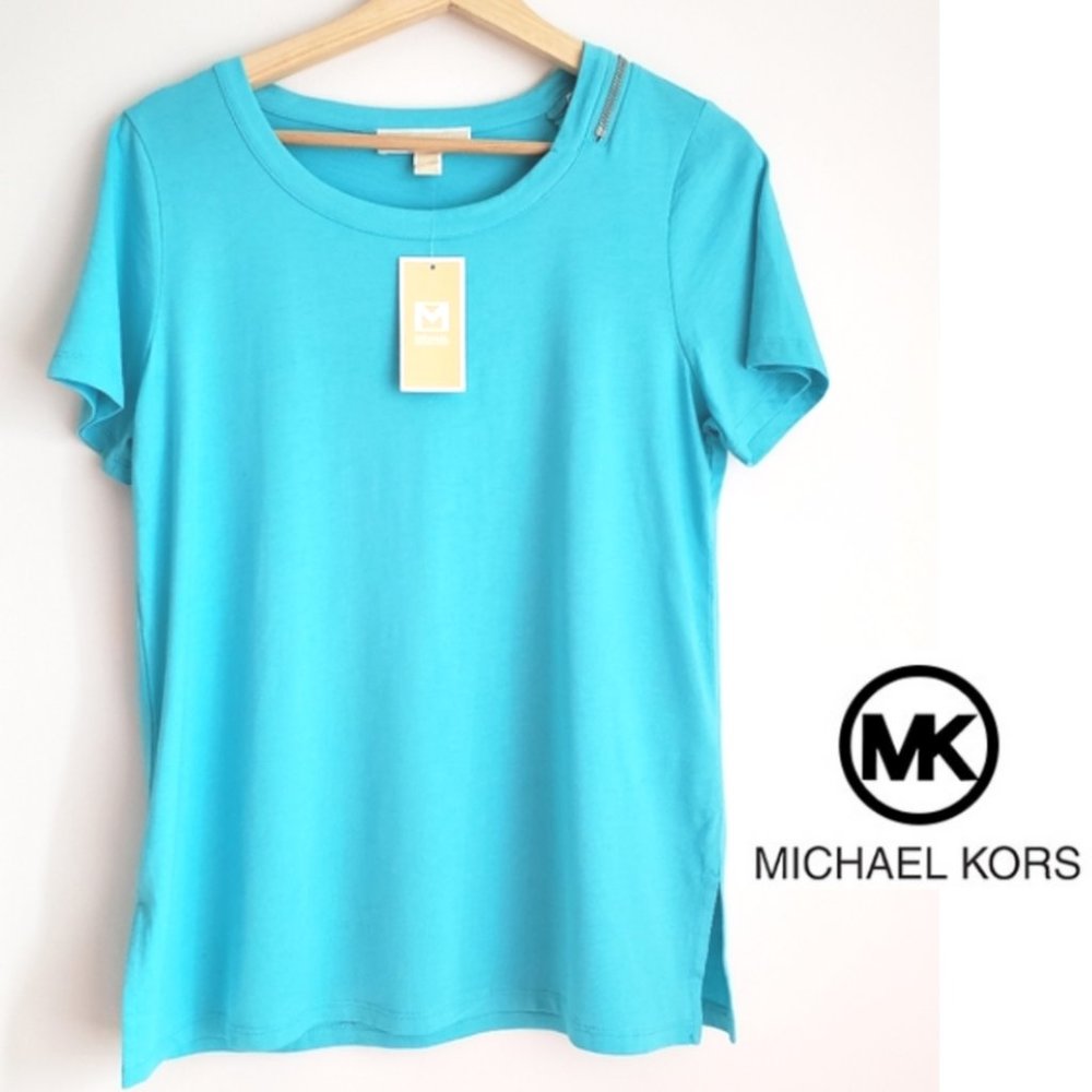 Michael Kors T-Shirt Shoulder Zip Detail Blue MED